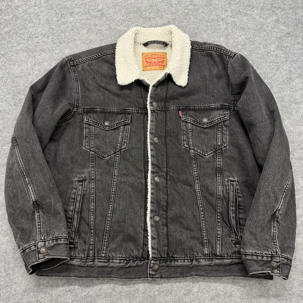 Levis Jacket Mens XL Black Sherpa Lined Denim Western Cowboy Workwear Insulated